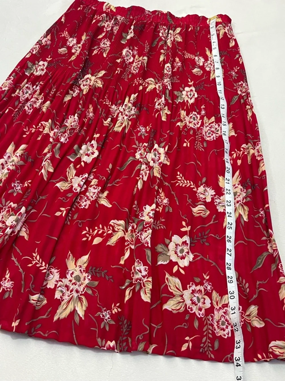 Sag Harbor Women’s Vintage Red Floral Polyester Accordian Pleated Midi Skirt L - Picture 9 of 16